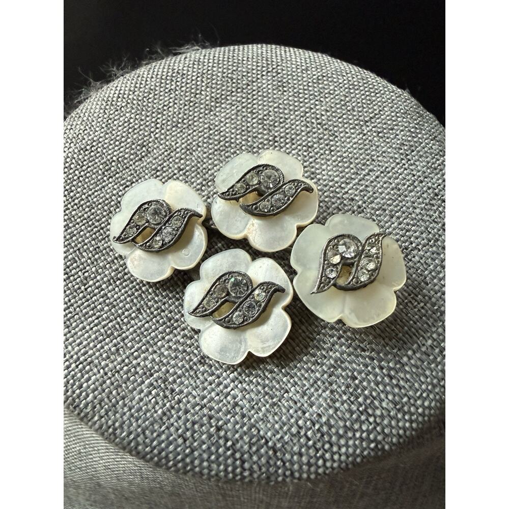 Paul Seargent 24K Plated Brooch Mother Of Pearl MOP Rhinestone Abstract Mod Pin